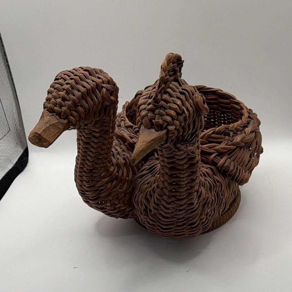 Duck Shaped Brown Woven Wicker & Wood Storage Basket, Animal Theme, 1 Pack